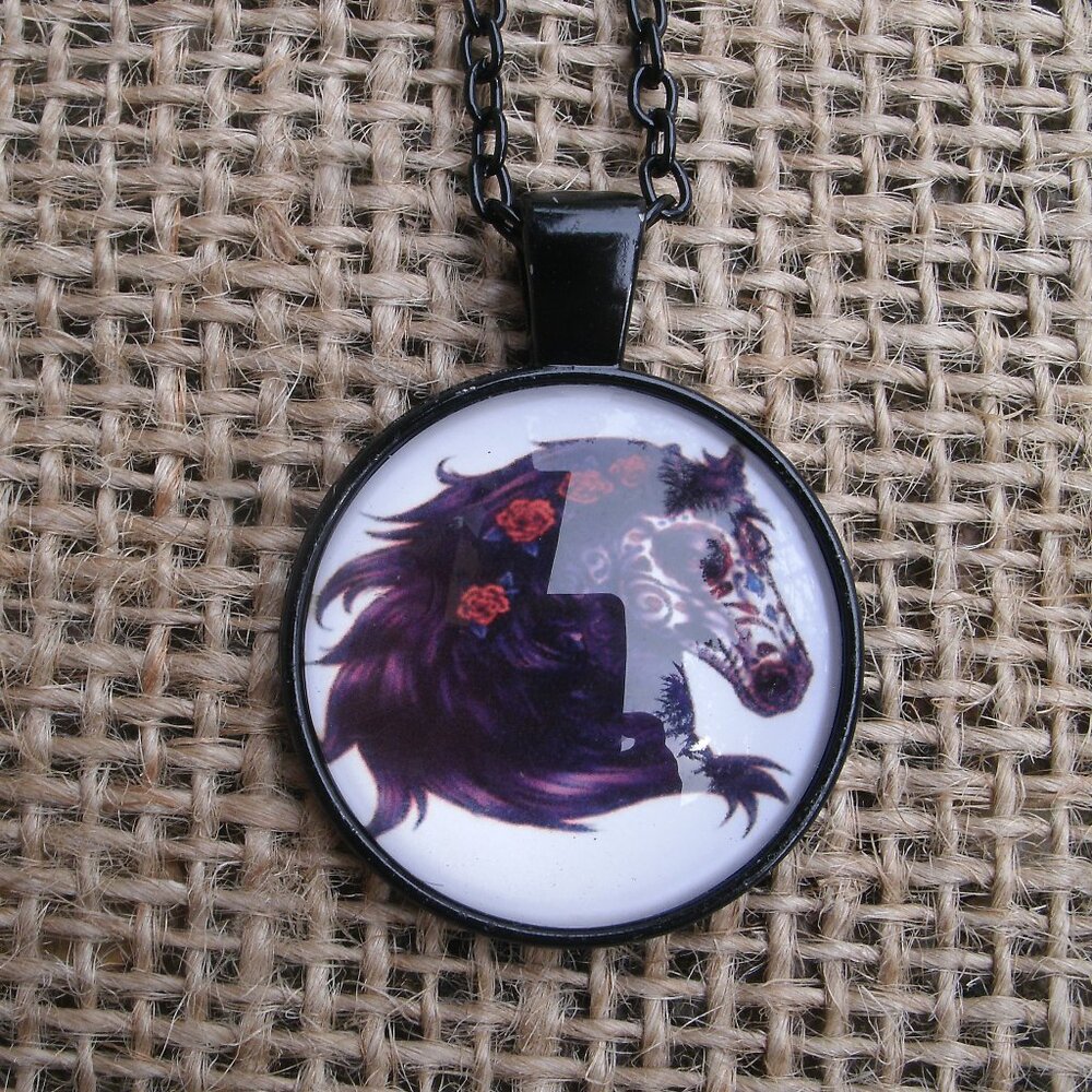 Sugar Skull Horse Glass Cabochon Pendant Necklace
